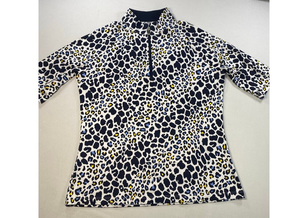 Tail Women’s Golf Quarter‑Zip • Medium • Black Animal Print • 94/6 Stretch Blend